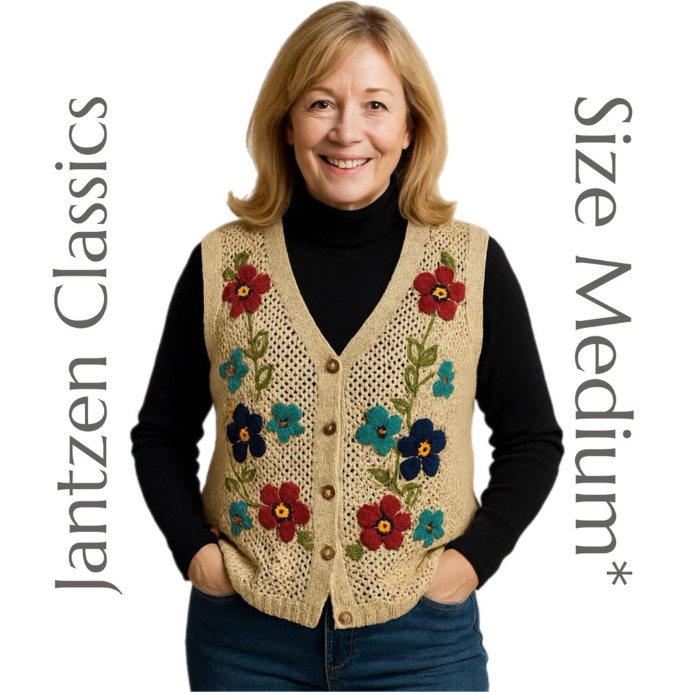 Jantzen Classics - Vintage Floral Knit Vest - Size Medium (see measurements)
